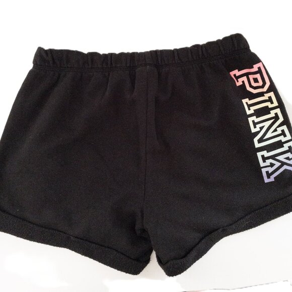 Victorias Secret Pink Black Fleece Shorts With Rainbow Logo Elastic Waistband S - Picture 3 of 12